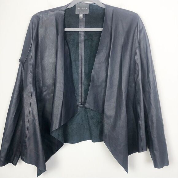 THE LIMITED | Vegan Leather Navy Blue Open Front Drape Jacket Women’s Size M - Picture 4 of 13